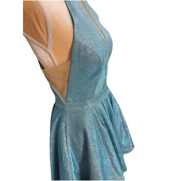 Sherri Hill Cocktail Dress Sz. 10 Blue Short Halter Glitter Shimmer Prom Formal - Picture 10 of 16